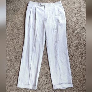 Men's Size 37 Waist Blue and White Cotton Striped Zip Dress Pants with Pockets